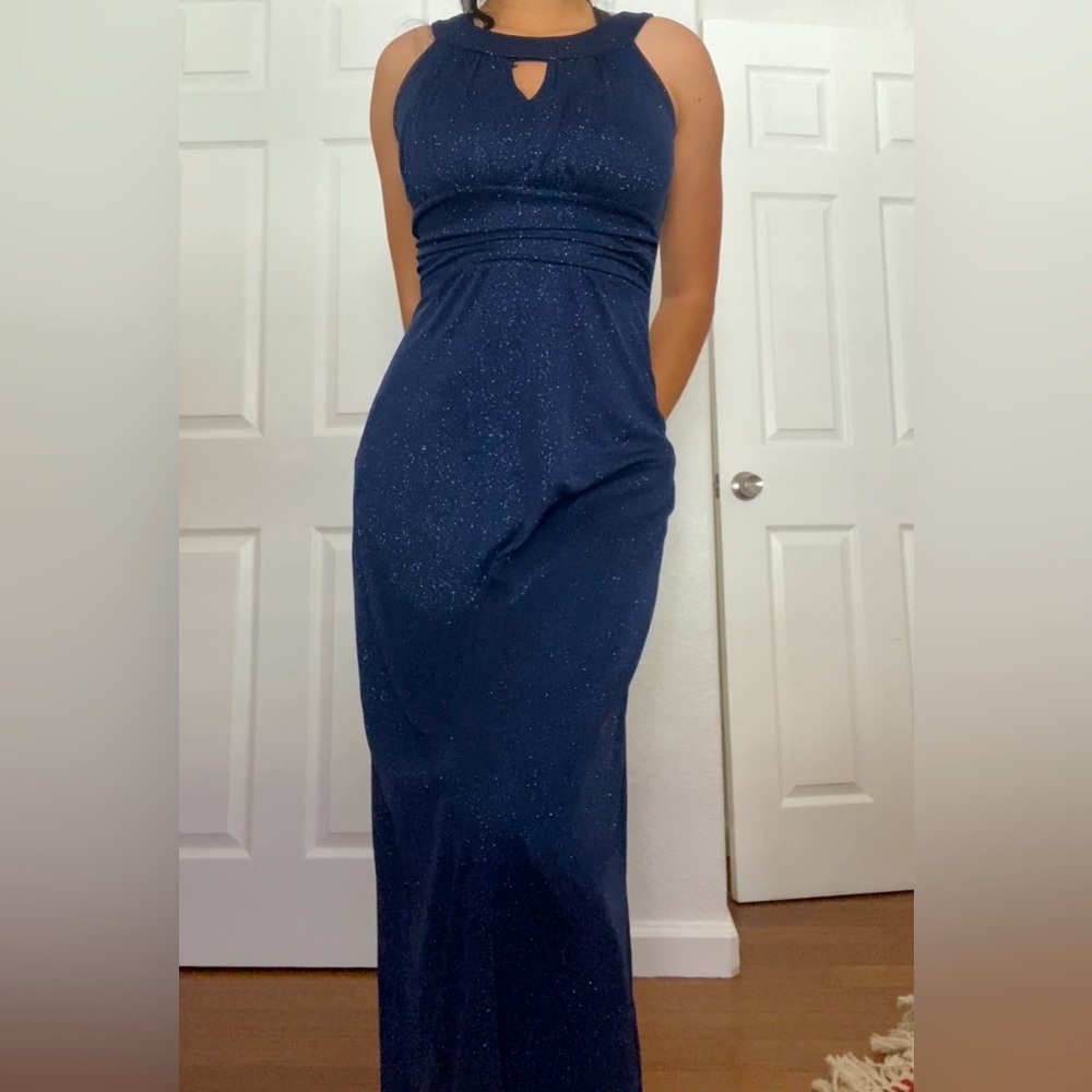 Blue Embellished Sleeveless Maxi Dress Gown